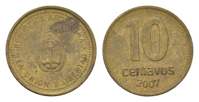 Аргентина 10 сентаво 2007 KM 107a сталь плакированная латунью 4702-529