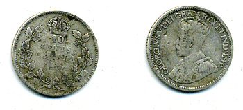 Канада 10 центов 19ХХ ГЕОРГ V серебро 46-1055