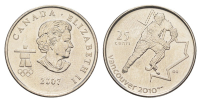 Канада 25 центов 2007 XXI зимние Олимпийские Игры, Ванкувер 2010 - Хоккей KM 683 сталь плакированная никелем UNC 4652-1141