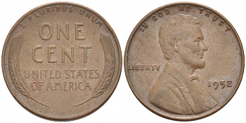 США 1 ЦЕНТ 1952 ЛИНКОЛЬН KM А132 медь цинк 3309-237