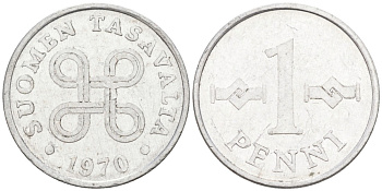 Финляндия 1 пенни 1970 KM 44а алюминий 192-1257