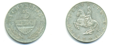 Австрия 5 шиллингов 1960 KM 2889 серебро 83-425