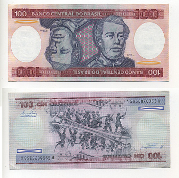 БРАЗИЛИЯ 100 КРУЗЕЙРО 1984 ПОДПИСЬ 21, ГЕОРЦОГ КАКСИАС Pick 198b бумага UNC (ПРЕСС) 6317-8-3