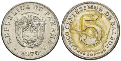 Панама 5 сентесимо 1970  KM 23.2 медно-никель    4610-323