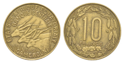 Экваториальная Африка, Камерун 10 франков 1961 KM 2 медь алюминий 4150-1153