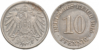 ГЕРМАНИЯ 10 ПФЕННИГОВ 1915 A J. 13, KM 12 медно-никель 73-1441