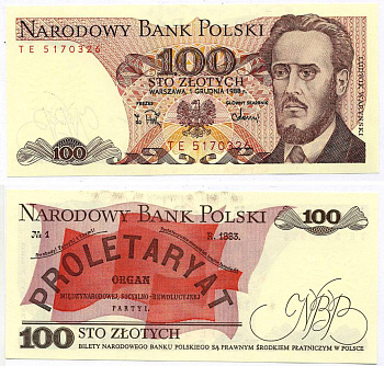 Польша 100 злотых 1988 Людвиг-Фаддей Варынский, манифест социал-революционной партии Pick 143 e бумага UNC (пресс) 8605-45-3-2