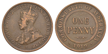 Австралия 1 пенни 1919 Георг V (1910-1936) KM 23 бронза 88-1014