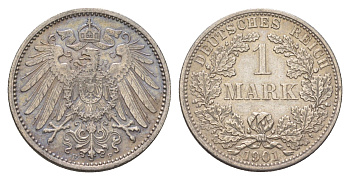 Германия 1 марка 1901 F, Вильгельм II (1888-1918) KM 14, J. 17 серебро 4626-145
