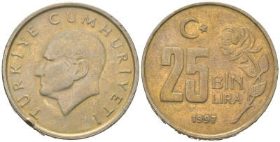 Турция 25000 лир 1997 Мустафа Кемаль Ататюрк KM 1041 медь цинк никель 4619-756