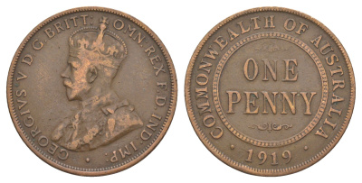 Австралия 1 пенни 1919 Георг V (1910-1936) KM 23 бронза 88-1014