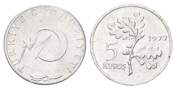 Турция 5 курушей 1977 редкий год KM 890a алюминий UNC 4627-953
