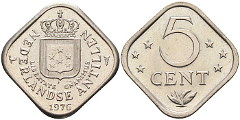 Нидерландские Антилы 5 центов 1976 Юлиана (1948-1980) KM 13 медно-никель 4177-356