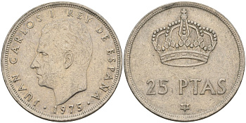 Испания 25 песет 1975 (79) Хуан Карлос I (1975-2014) KM 808 медно-никель 4149-1035