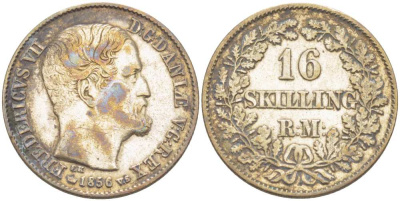 Дания 16 скиллингов 1856 Фредерик VII (1848-1863), монетный двор Копенгаген KM 765 (С137) серебро    4514-554