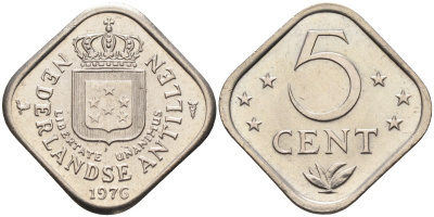 Нидерландские Антилы 5 центов 1976 Юлиана (1948-1980) KM 13 медно-никель 4177-356