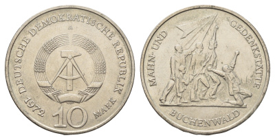 ГДР 10 марок 1972 A, мемориал Бухенвальда KM 38, J. 1539 медно-никель 4634-742