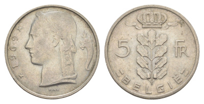 Бельгия 5 франков 1969 Belgie, Бодуэн I (1951-1993) KM 135 медно-никель 4539-342