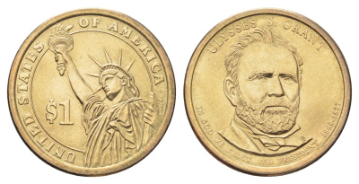США 1 доллар 2011 D, Президент США - Улисс Грант (1869-1877) KM 500 медь с марганцево-латунным покрытием UNC 4703-1156