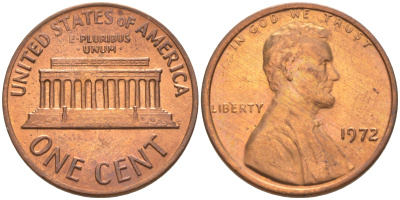 США 1 ЦЕНТ 1972 ЛИНКОЛЬН KM 201 медь цинк UNC 188-159