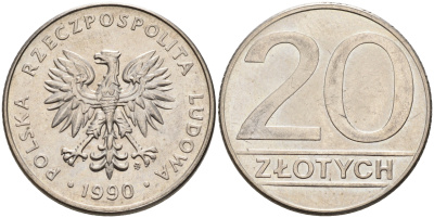 Польша 20 злотых 1990 MW KM 153.2, Parchimowicz 255b медно-никель 4566-413