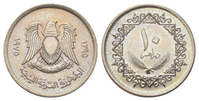 Ливия 10 дирхамов 1975 KM 14 сталь плакированная медно-никелем UNC 4617-432