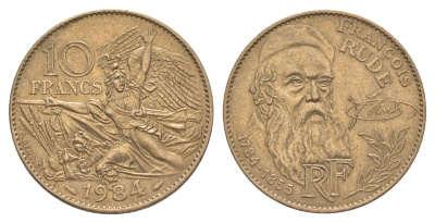 Франция 10 франков 1984 200 лет со дня рождения Франсуа Рюда KM 954 никель латунь 4629-1013