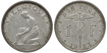Бельгия 1 франк 1923 Belgique, Альберт I (1909-1934) KM 89 никель 4163-411