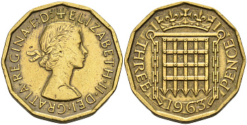 Великобритания 3 пенса 1963 Елизавета II (1952-2022) KM 900, Spink 4153 никель латунь 4589-824