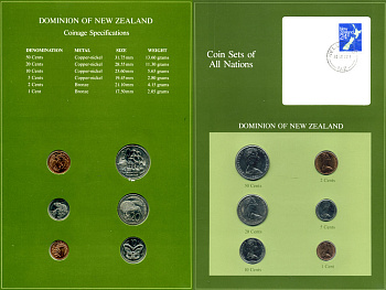 Новая Зеландия набор из 6 монет 1980-1981 серия наборы мира, запайка в буклете с маркой    UNC  14-01-03-22