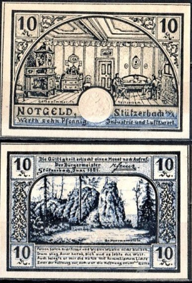 Штютцербах (Тюрингия) 10 пфеннигов 1921 Mehl Grabowski 1287.3-1/4 бумага UNC (пресс) 7555-54-1-1