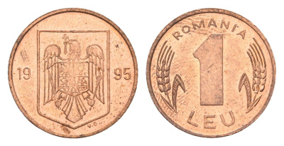 Румыния 1 лей 1995 редкий год KM 115 сталь плакировнная медью UNC 4659-1065
