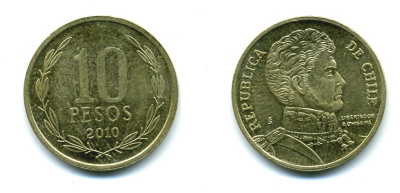 ЧИЛИ 10 ПЕСО 2010 ГЕНЕРАЛ БЕРНАРДО О ХИГГИНС KM 228.2 никель-бронза 37-841