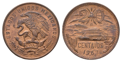Мексика 20 сентаво 1967 KM 440 бронза UNC 217-321