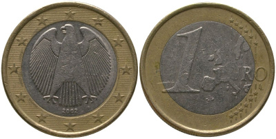 Германия 1 евро 2002 F KM 213 биметалл 4573-1122