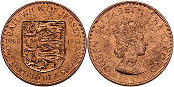 Джерси 1/12 шиллинга 1966 900 лет Нормандскому завоеванию KM 26 бронза UNC 4512-323