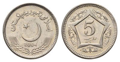 Пакистан 5 рупий 2004 KM 65 медно-никель UNC 3334-416