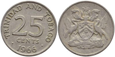 Тринидад и Тобаго 25 центов 1966 герб KM 4 медно-никель 4396-634