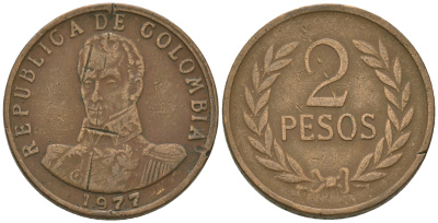 Колумбия 2 песо 1977 Симон Боливар KM 263 бронза 4641-446