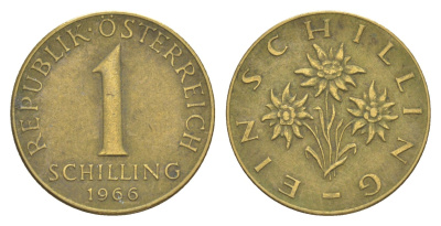 Австрия 1 шиллинг 1966 KM 2886 алюминиевая бронза 4561-143