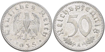 Германия 50 рейхспфеннигов 1935 A KM 87, J.368 алюминий 210-522