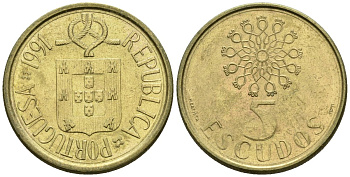 Португалия 5 эскудо 1991 KM 632 никель латунь 4148-457