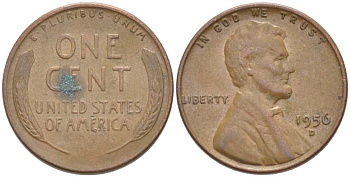 США 1 ЦЕНТ 1956 D, ЛИНКОЛЬН KM А132 медь цинк 218-663