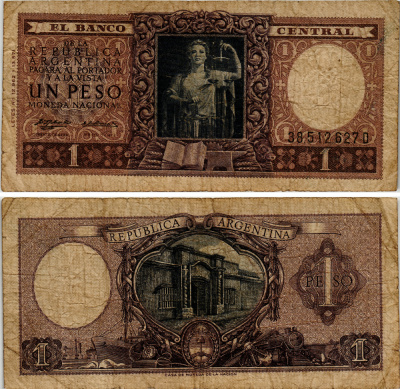 АРГЕНТИНА 1 ПЕСО 1956 СЕРИЯ D 38512 Pick 263b, Bottero 1917 бумага 6279-23-1-1