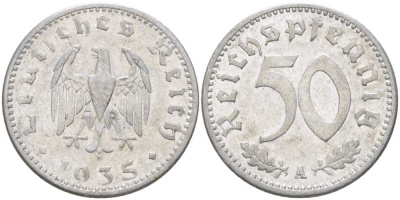 Германия 50 рейхспфеннигов 1935 A KM 87, J.368 алюминий 210-522