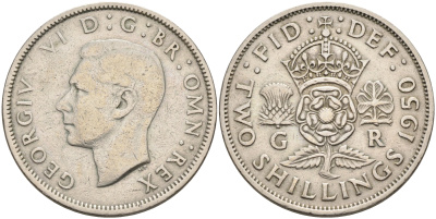 Великобритания 2 шиллинга (флорин) 1950 Георг VI (1936-1952) KM 878, Spink 4107 медно-никель 4593-112