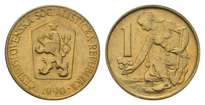 Чехословакия 1 крона 1990 Женщина сажает липовое дерево KM 50 алюминиевая бронза UNC 4678-637