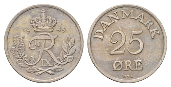 Дания 25 эре 1949 N.S, Фредерик IX (1947-1972) KM 842 медно-никель 4700-857