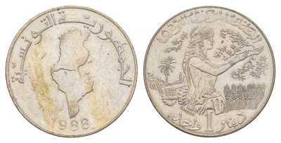 Тунис 1 динар 1988 KM 319 медно-никель aUNC 4402-145