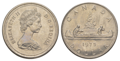 Канада 1 доллар 1975 Елизавета II (1952-2022), каноэ KM 76 никель UNC 4185-524